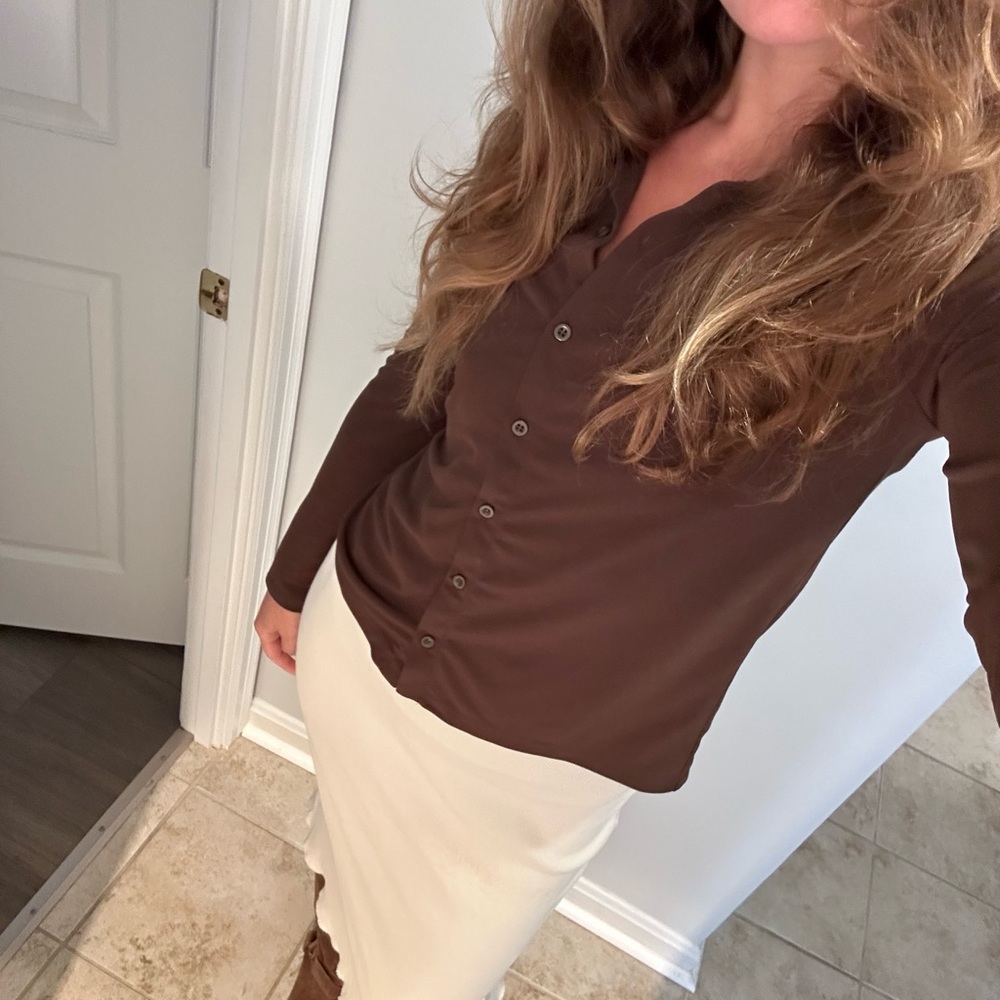 Chocolate brown Zara button down top